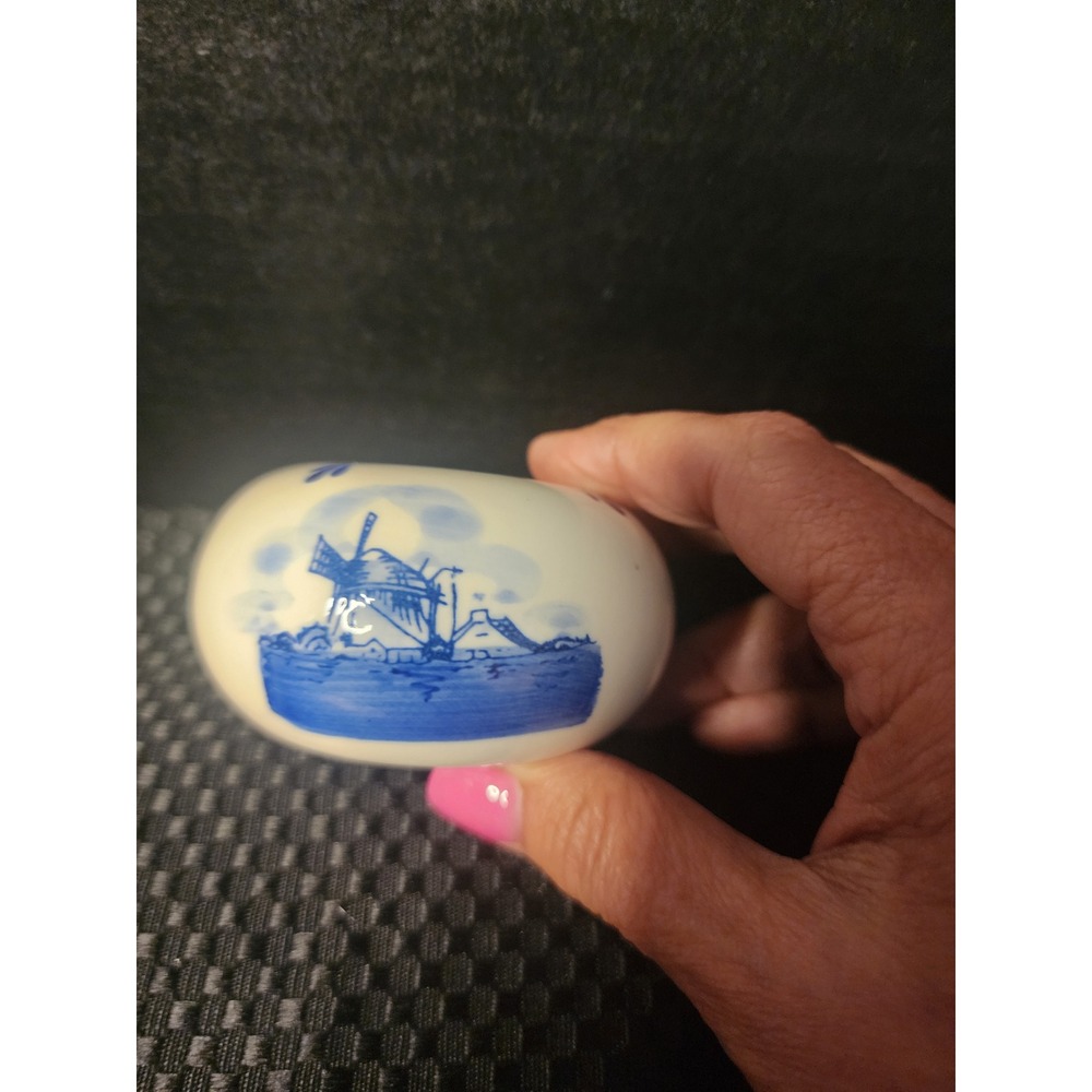 Delft Handpainted Delft Blue Ceramic Windmill Floral Candle Holder Round Mini